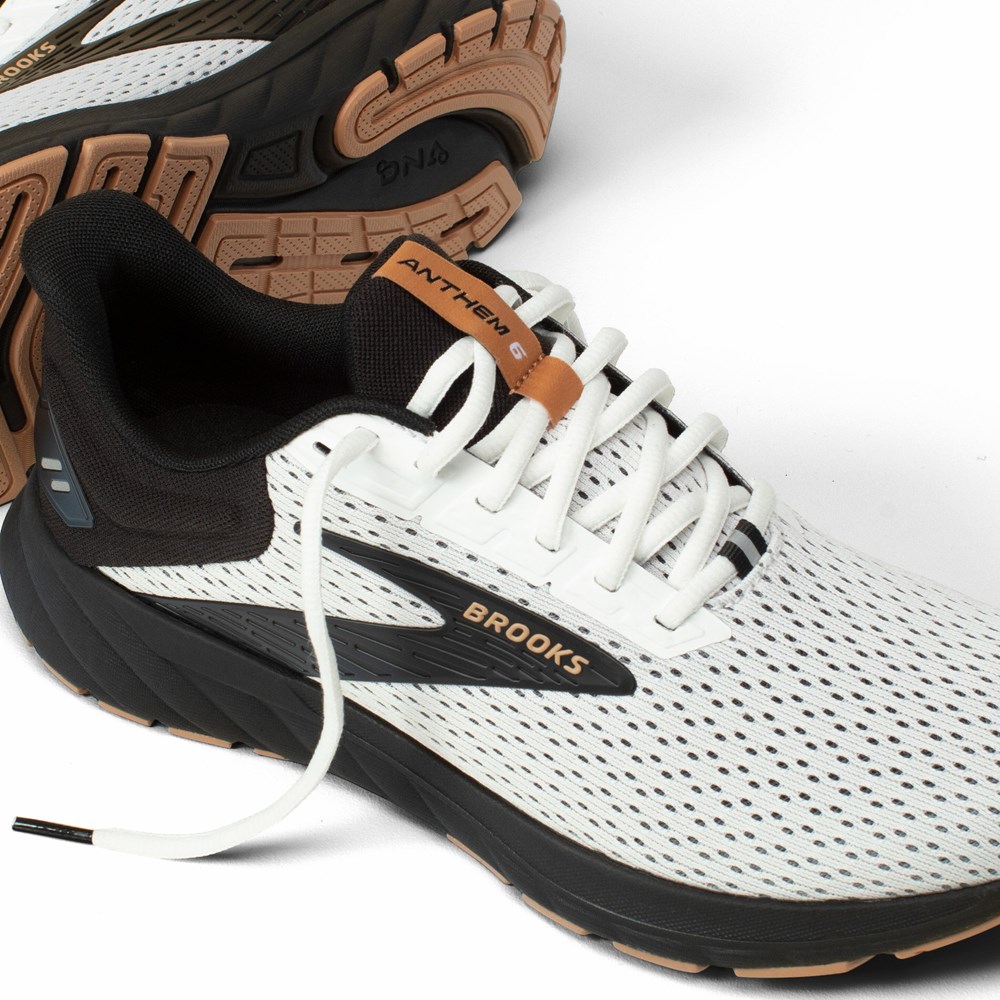 Chaussures Running Route Brooks Anthem 6 Blanche Noir Marron Homme | IRG-7114591